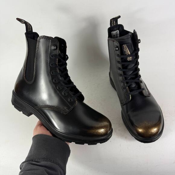 Blundstone Gore Chelsea Boots Women's 8 Black Leather Lace Up Ankle Round Toe - Picture 1 of 9